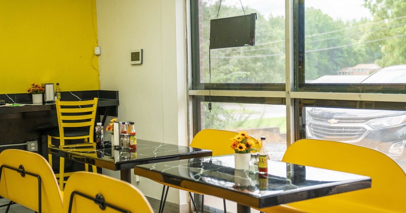 Interior, tables ready for guests