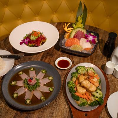 Japanese dishes on a table.