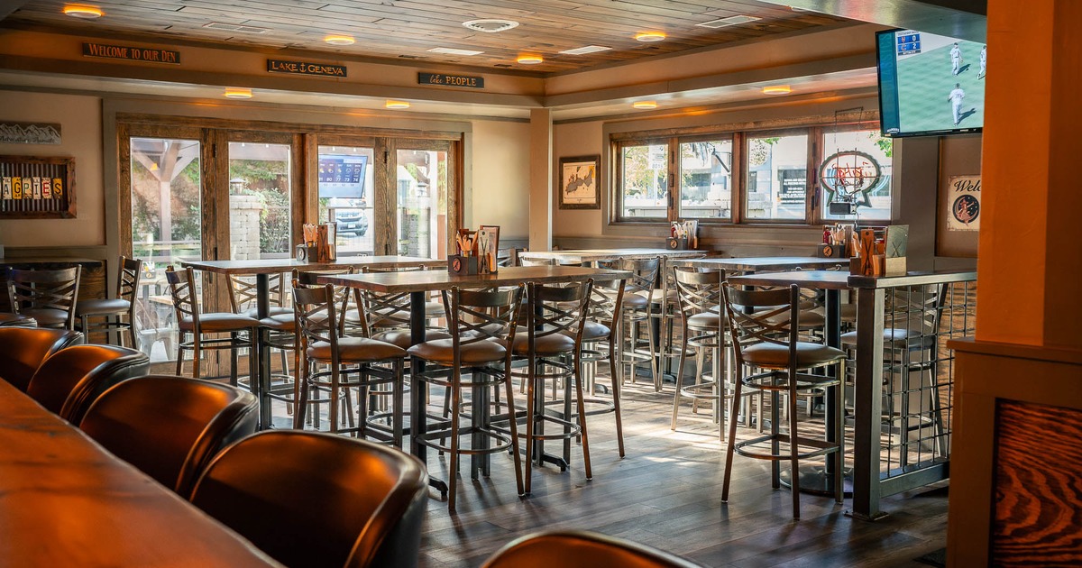 Interior, high tables and chairs