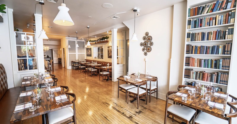 Interior, tables and chairs ready for guests