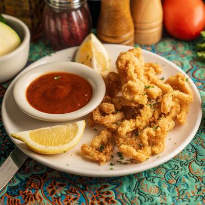 Fried Calamari, with marinara sauce.