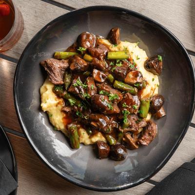 Steak tips, top view.