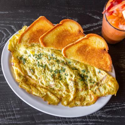 Omelet, served with toast.