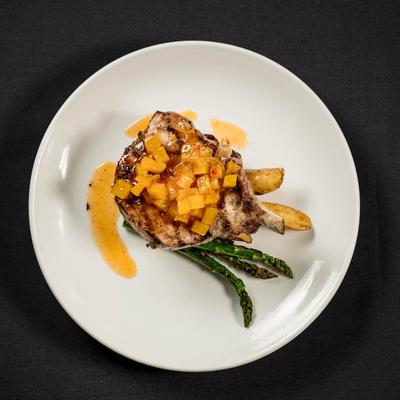 A top view of the Pork Chop meal.