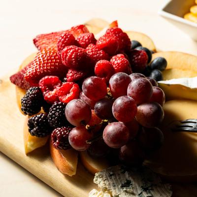 Cheese and fruit plate.