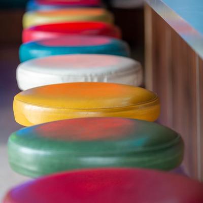 Lined up stools, closeup