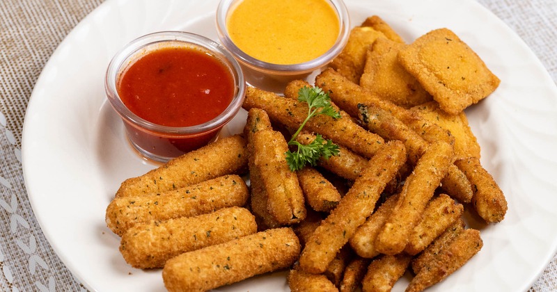 Fried Combo plate with vodka sauce and marinara sauce