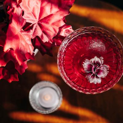 Red cocktail drink, top view.