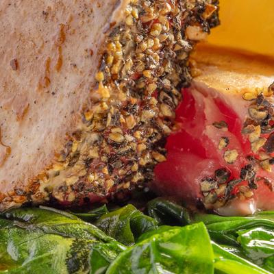 Peppered tuna steak.