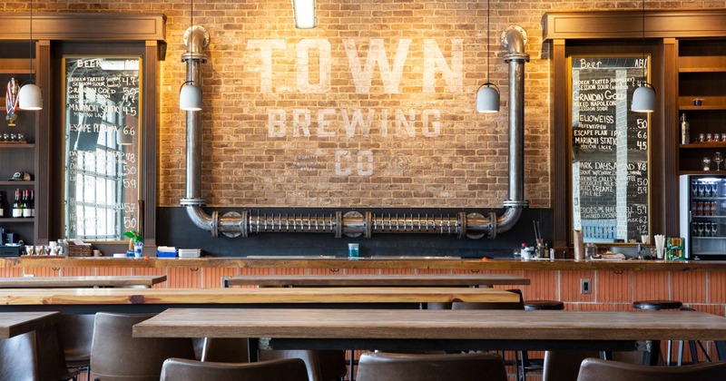 Interior, company name on the brick wall