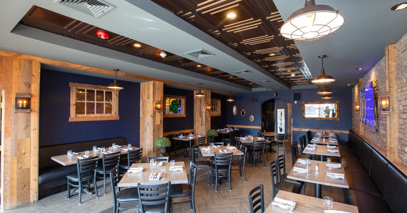 Interior, dining tables with tableware