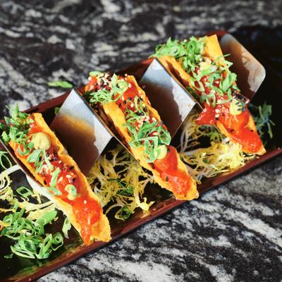 Yellowfin tuna tacos, avocado crema, fresno jam