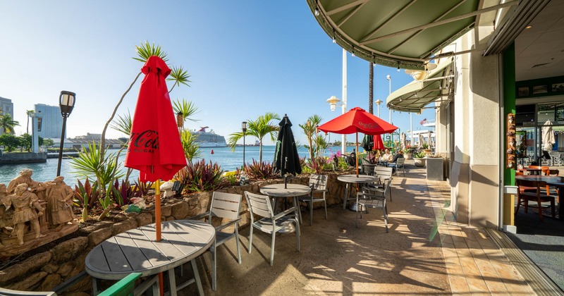 Exterior, terrace, tables and chairs, parasols