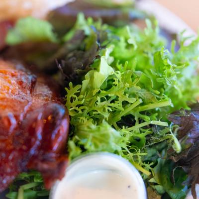 Smoked duck, with greens.