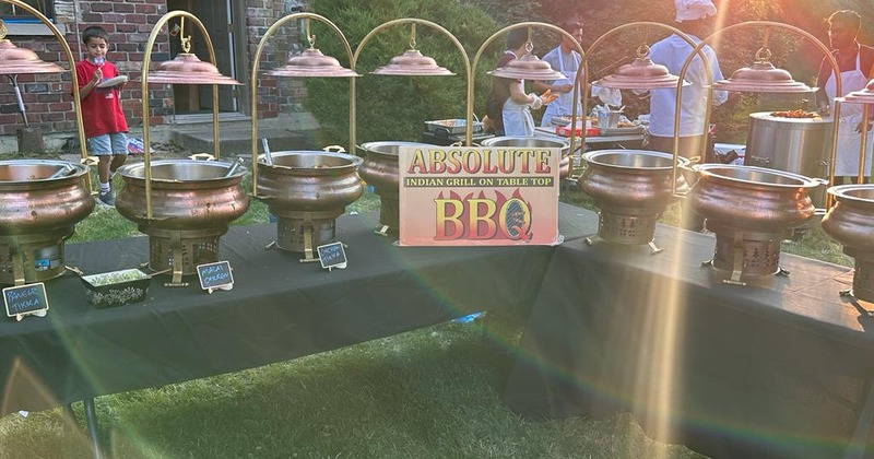 Outdoor buffet, tables with chafing dishes