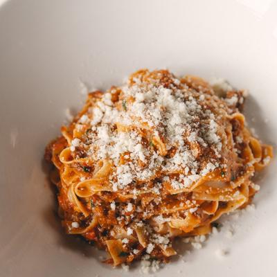 Tagliatelle with beef ragu Bolognese.