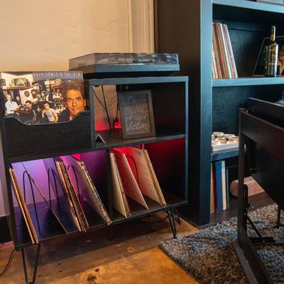 Music records on the shelf.