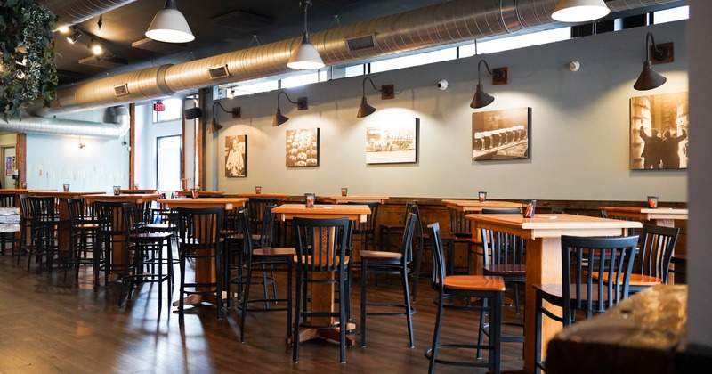 Interior, high tables and chairs