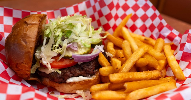 Cheeseburger deluxe with a side of fries