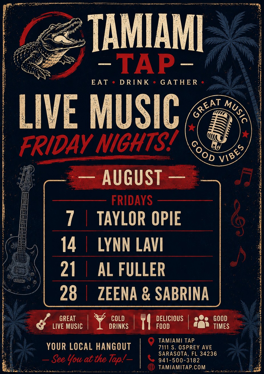 Live Music Every Friday and Saturday. For live music inquiries contact marc at marc@tamiamitap.com