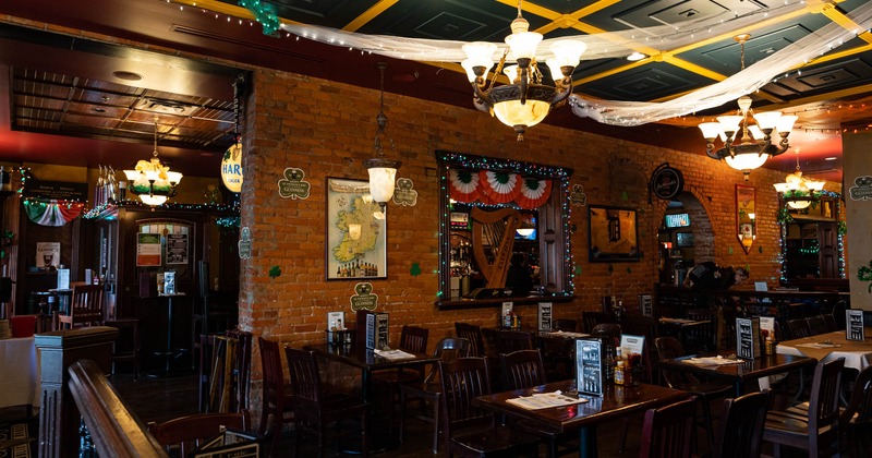 Interior, dining tables ready for guests