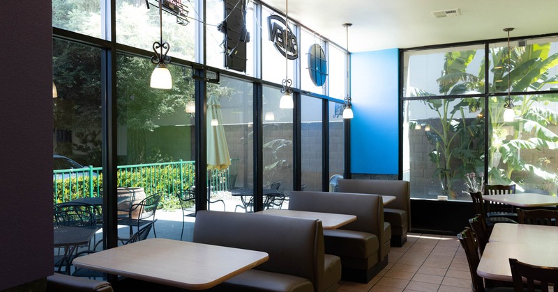 Interior, dining booths by window side