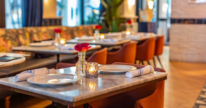 Inside, dining tables ready for guests