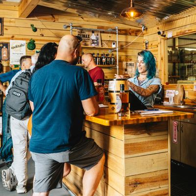People at the serving counter.