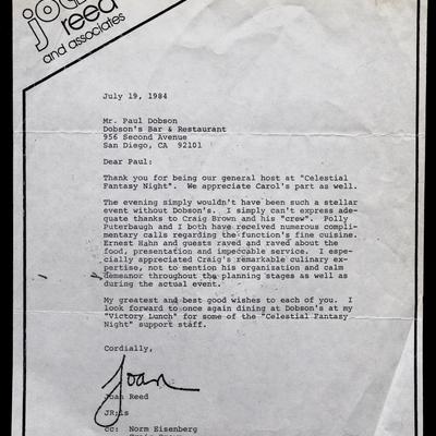 A letter of gratitude to Paul Dobson for a stellar event