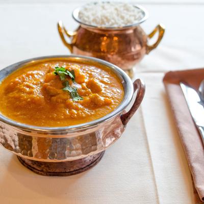 Chicken Madras, served with steamed rice.