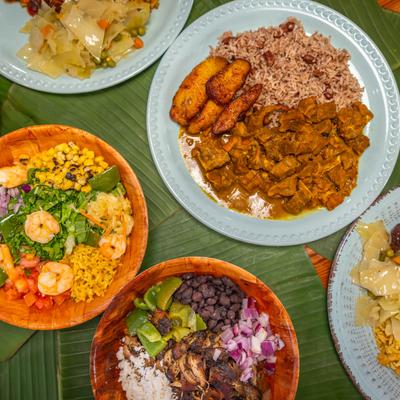 Served food, top view.