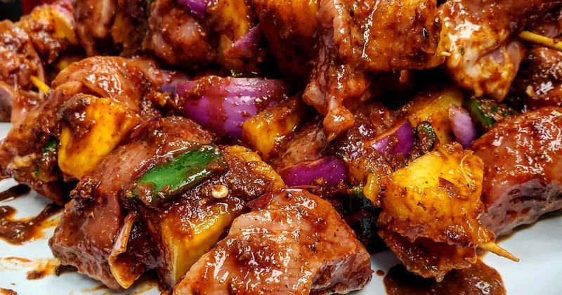 Grilled meat and vegetable skewers