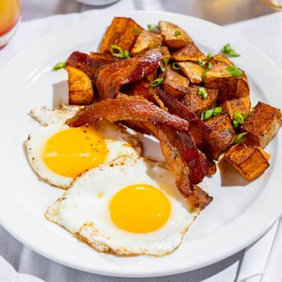 eggs, bacon, potatoes