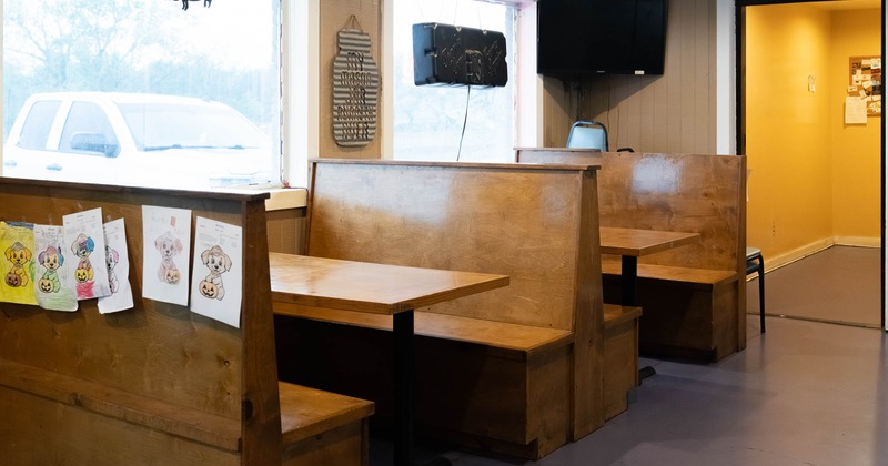Interior, dining area with restaurant booths