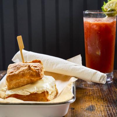 Served biscuit sandwich.