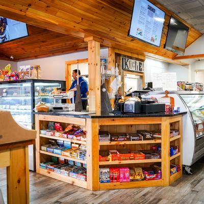 Interior, order counter, display cases.