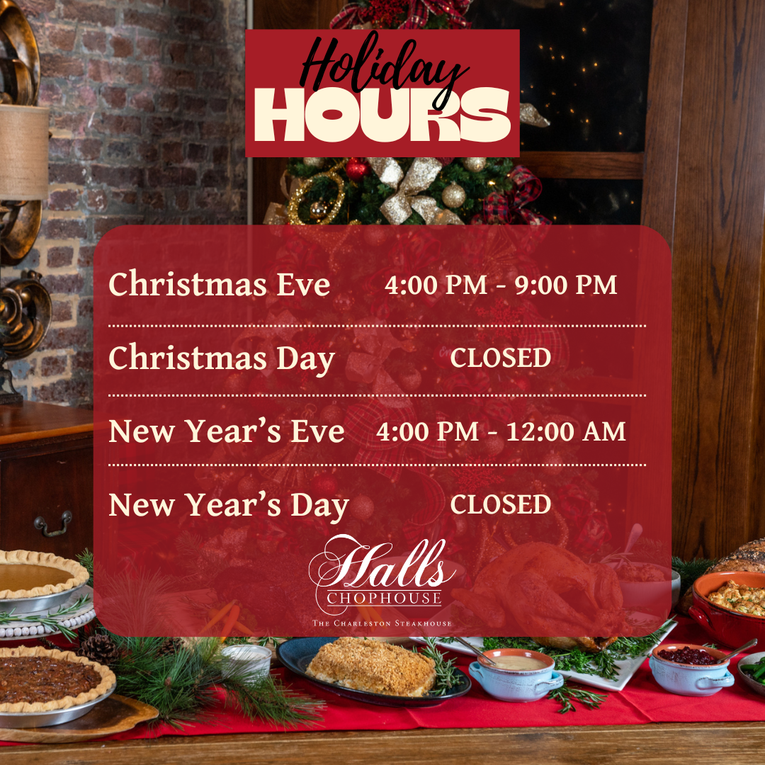 Open Christmas Eve 4pm-9pm, Closed Christmas Day, Open New Years Eve 4pm-midnight, Closed New Years Day