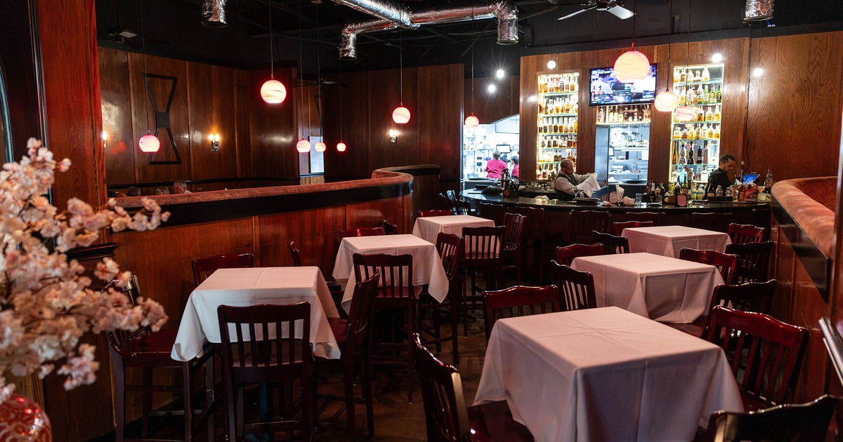 Elegant restaurant dining room and bar area