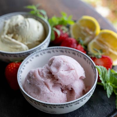 Strawberry and vanilla ice cream.