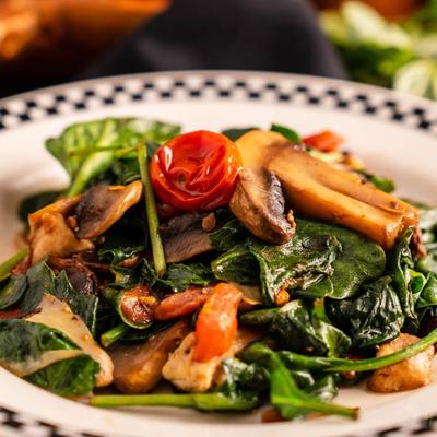 Vegetable Medley, with spinach, sun dried tomatoes and mushrooms.