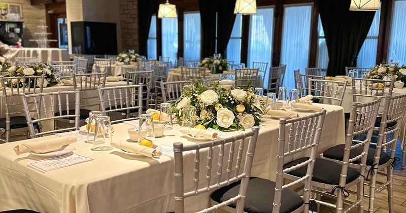 Interior, dining area, tables ready for guests