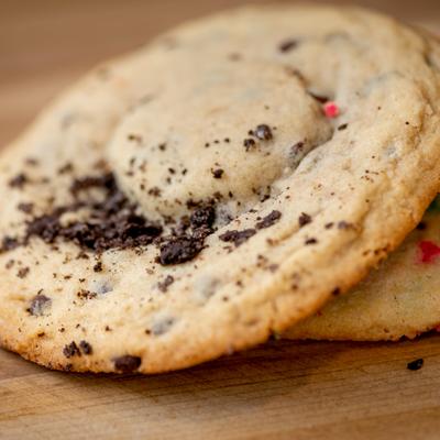 Chocolate chip cookie, close view.