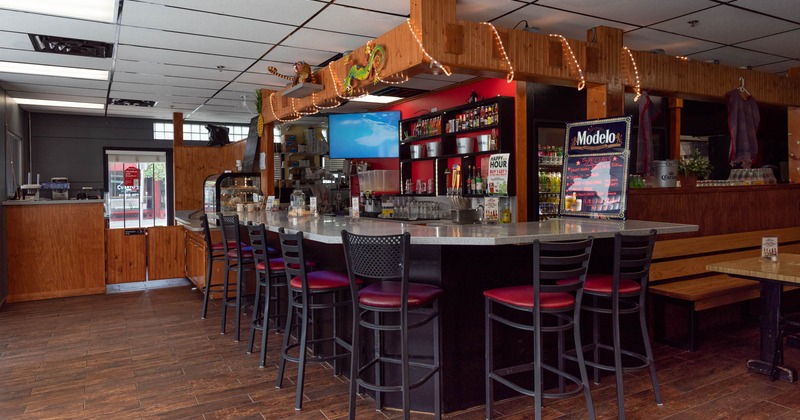 Interior, bar area with bar stools