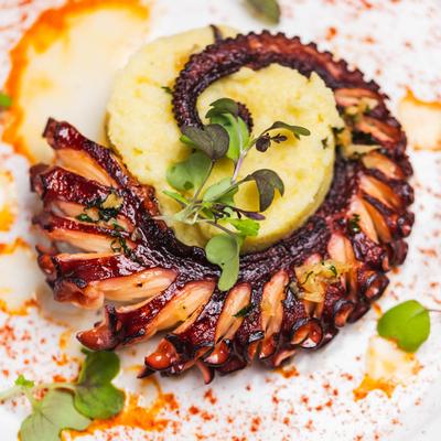 Grilled octopus with home made creamy polenta.