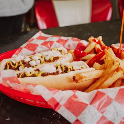 Chili Dogs and fries.