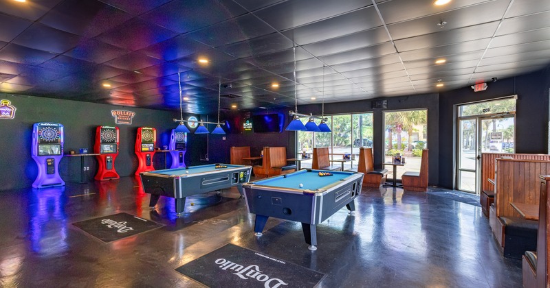 Interior, game room, pool tables