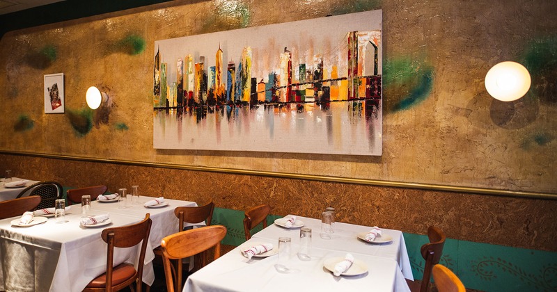 Interior, dining room with tables and accessories