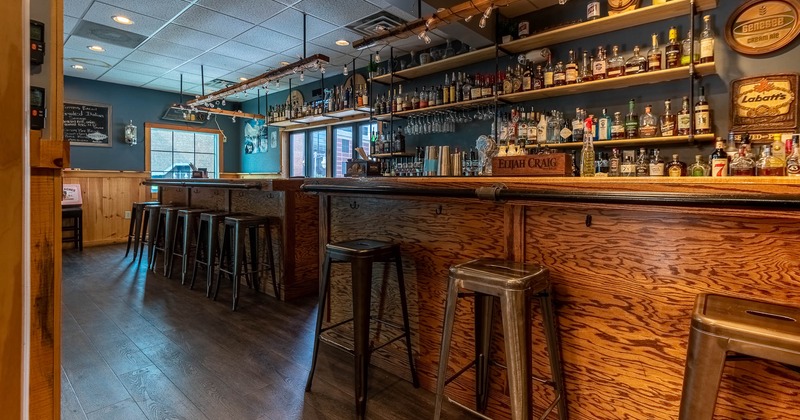 Interior, bar counter area, stools