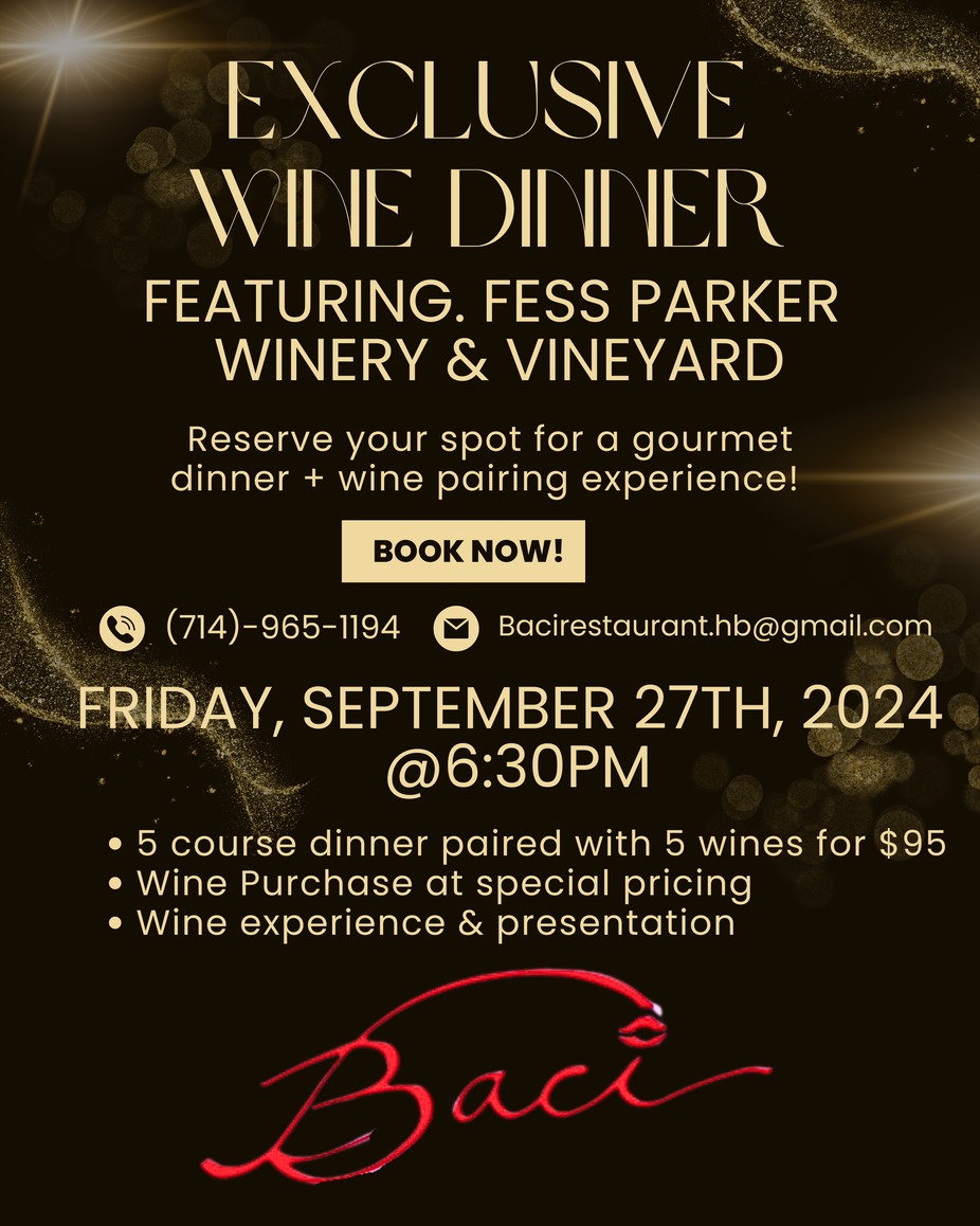 Exclusive Wine Diner Featuring Fess Parker Winery and Vineyard Friday September 27th event photo