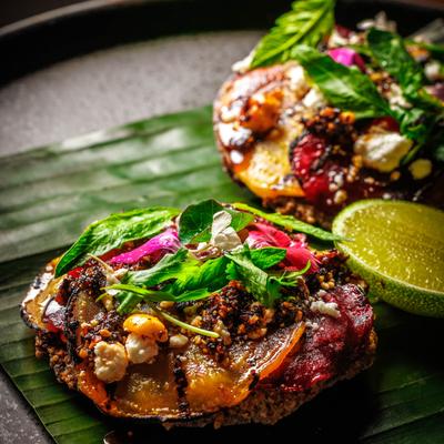 Sikil Pak Tostadas with Beets.